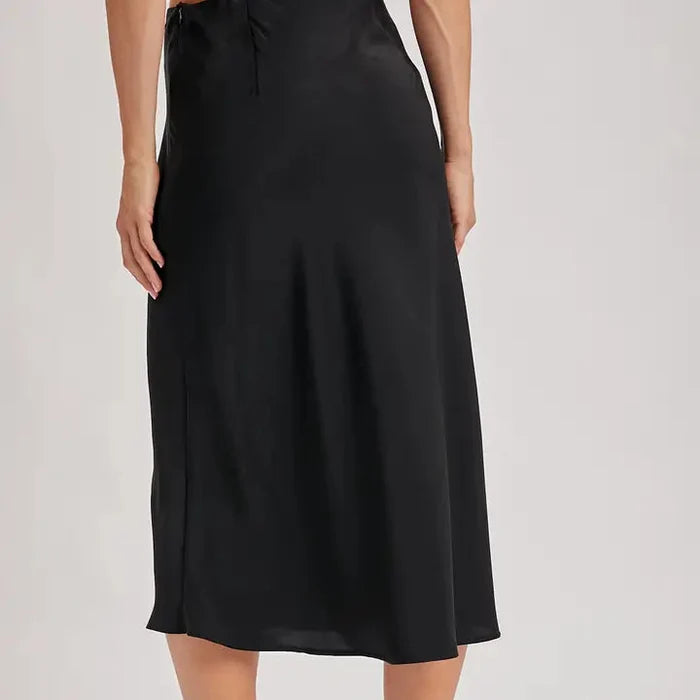 Women's Satin Midi Skirt in Black