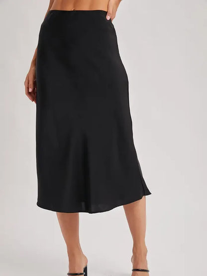 Women's Satin Midi Skirt in Black