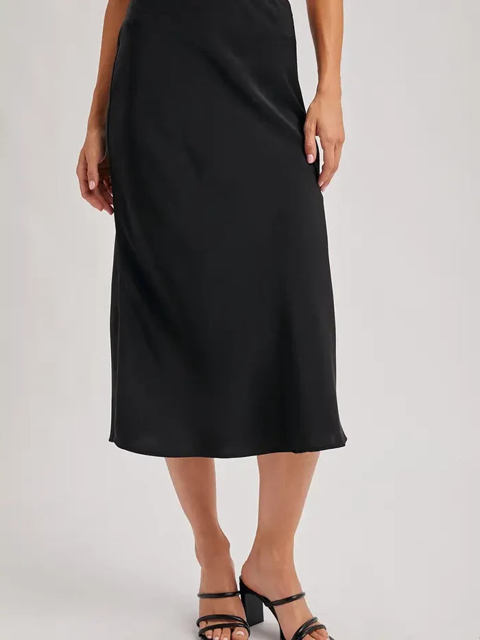 Women's Satin Midi Skirt in Black