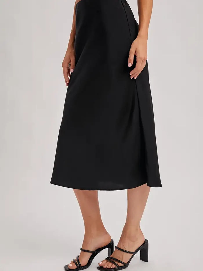 Women's Satin Midi Skirt in Black