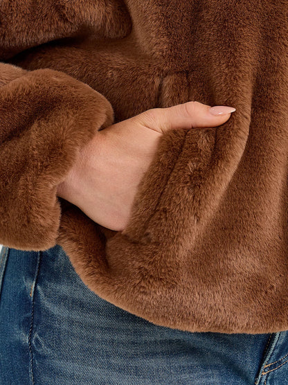 Wrangler Retro Women's Logo Fuzzy Zip Jacket in Teddy Brown