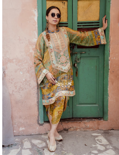 Yellow Silk Kaftan Set