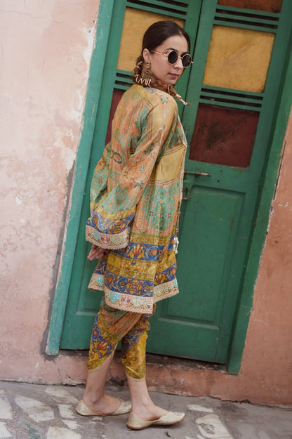 Yellow silk kaftan set Singapore
